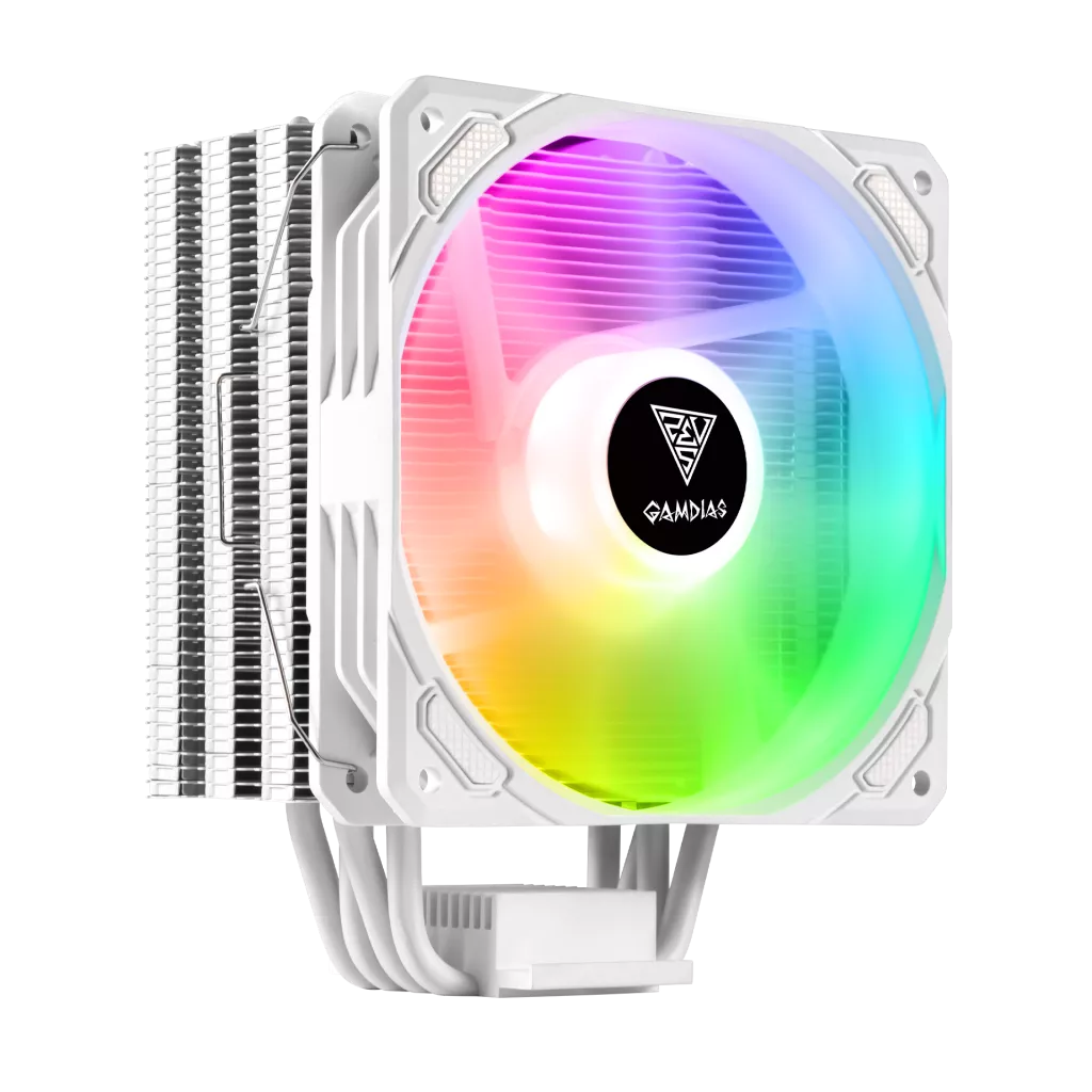 GAMDIAS BOREAS E1-410 WH, White Edition, 120mm, CPU Kule Tipi Hava Soğutma, Doğrudan Temas Teknolojisine Sahip 4 adet Gelişmiş Bakır Isı Borusu (AMD AM4-AM5 ve INTEL Tüm işlemciler ile uyumlu)