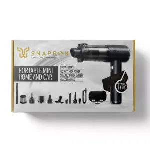 SNAPRON SNV-3001, Car Vacuum Cleaner Pro2, 17.000 Pa Emiş gücü, 3 Hepa Filtre, 100W, 10 Aksesuar, Şarjlı, El Tipi, Genel Maksatlı Süpürge