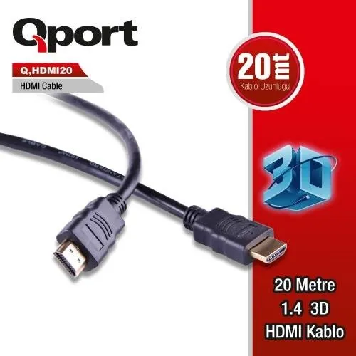 QPORT 20metre Q-HDMI20 HDMI Kablo 3D Gold 1.4v