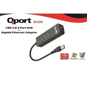 QPORT Q-U3G Gigabit  USB 3.0 Ethernet Çoklayıcı Hub