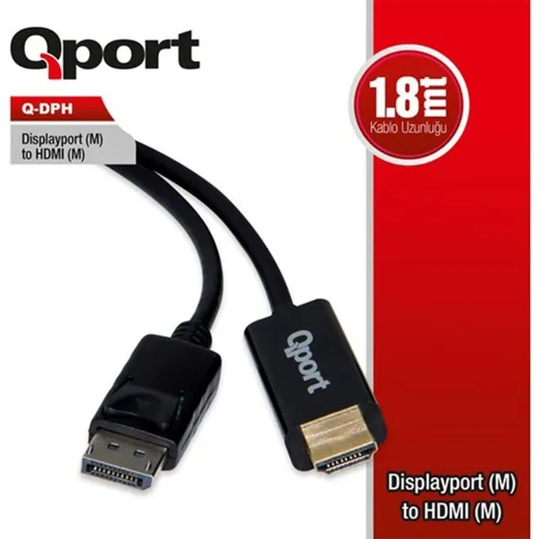 QPORT 1.8metre Q-DPH DP-HDMI Görüntü Kablosu