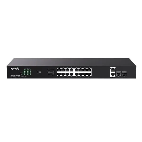 TENDA 16port PoE 250w 2-SFP 2-Uplink Gigabit Yönetilemez Switch TEG1120P-16-250W