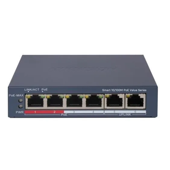 HIKVISION 4port PoE 30w 10/100 Yönetilemez Switch Metal DS-3E1106P-EI/M