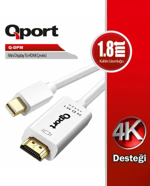 QPORT 1.8metre Q-DPM mDP-HDMI Görüntü Kablosu