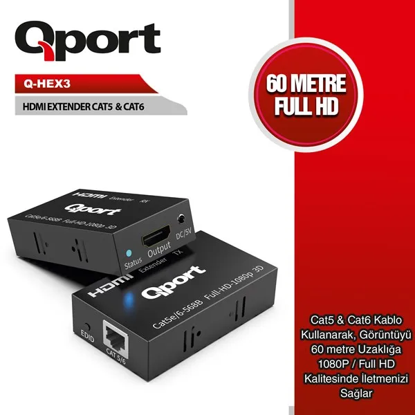 QPORT Q-HEX3 HDMI-CAT6 60metre HDMI Extender
