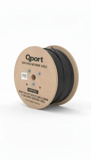 QPORT 500metre CAT6 Utp 23AWG Siyah Outdoor Makaralı LSZH Kablo Q-CATFULL