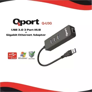 QPORT Q-U3G 10/100/1000 USB3.0 3PORT USB ÇOK+USB ETHERNET