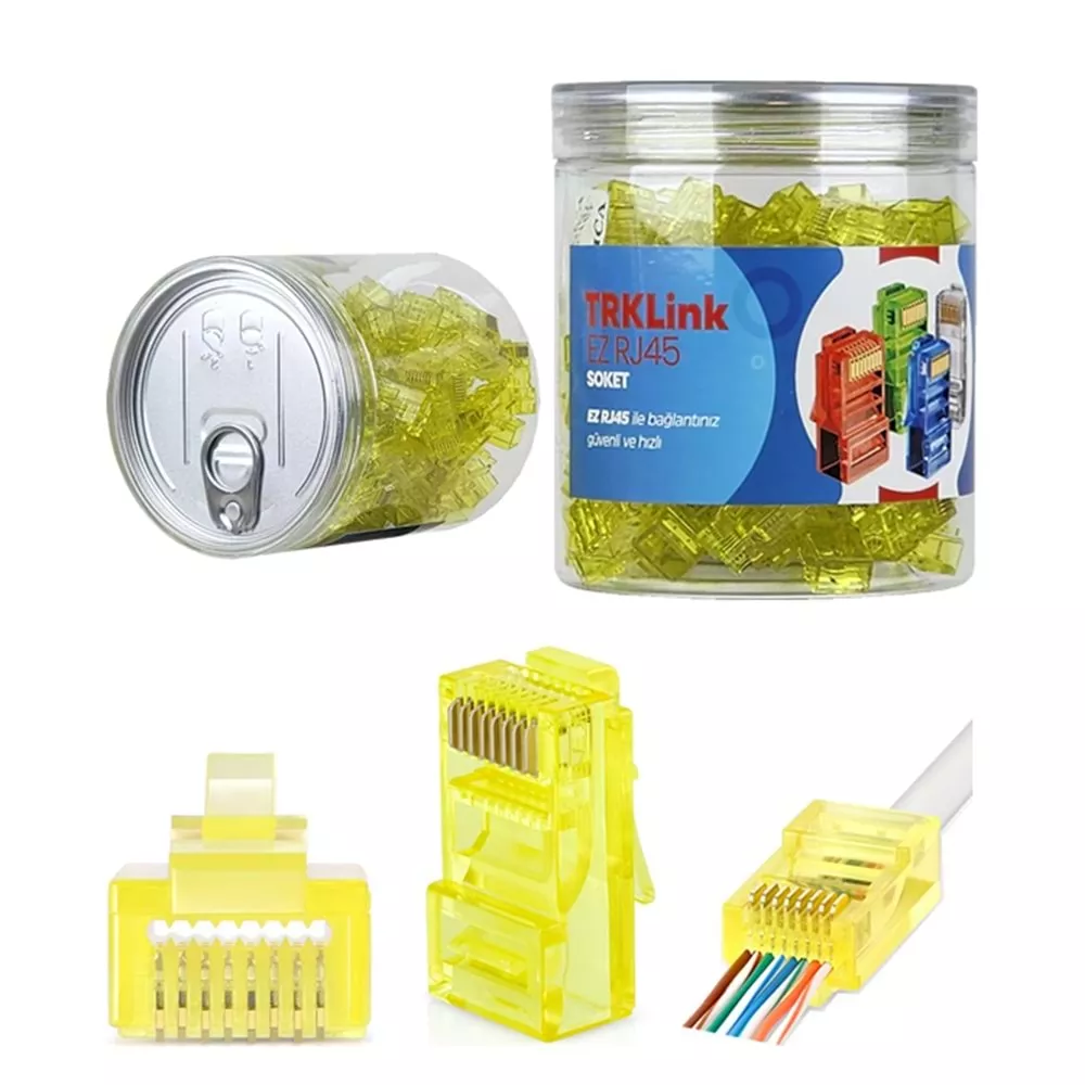 TRKLINK EZ RJ45 Konnektör 100'lü Paket Sarı