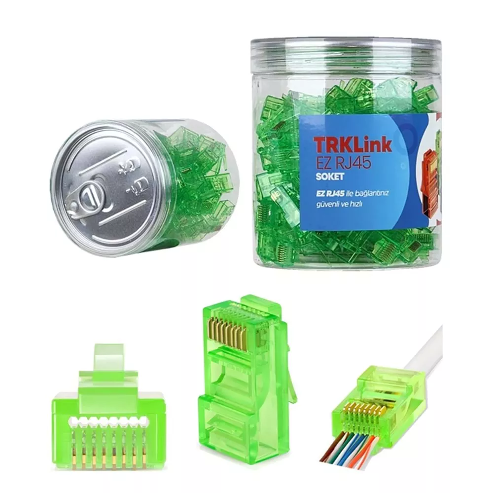 TRKLINK EZ RJ45 Konnektör 100'lü Paket Yeşil
