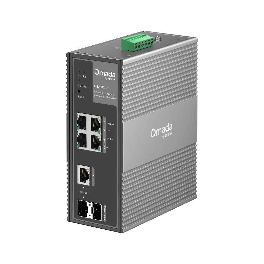 Omada IES206GPP Industrial, 6 Port Gigabit, 1Port Poe++, 3 Port Poe+, 1 Port Gigabit Combo SFP, 120W, Yönetilebilir, Endüstriyel Switch