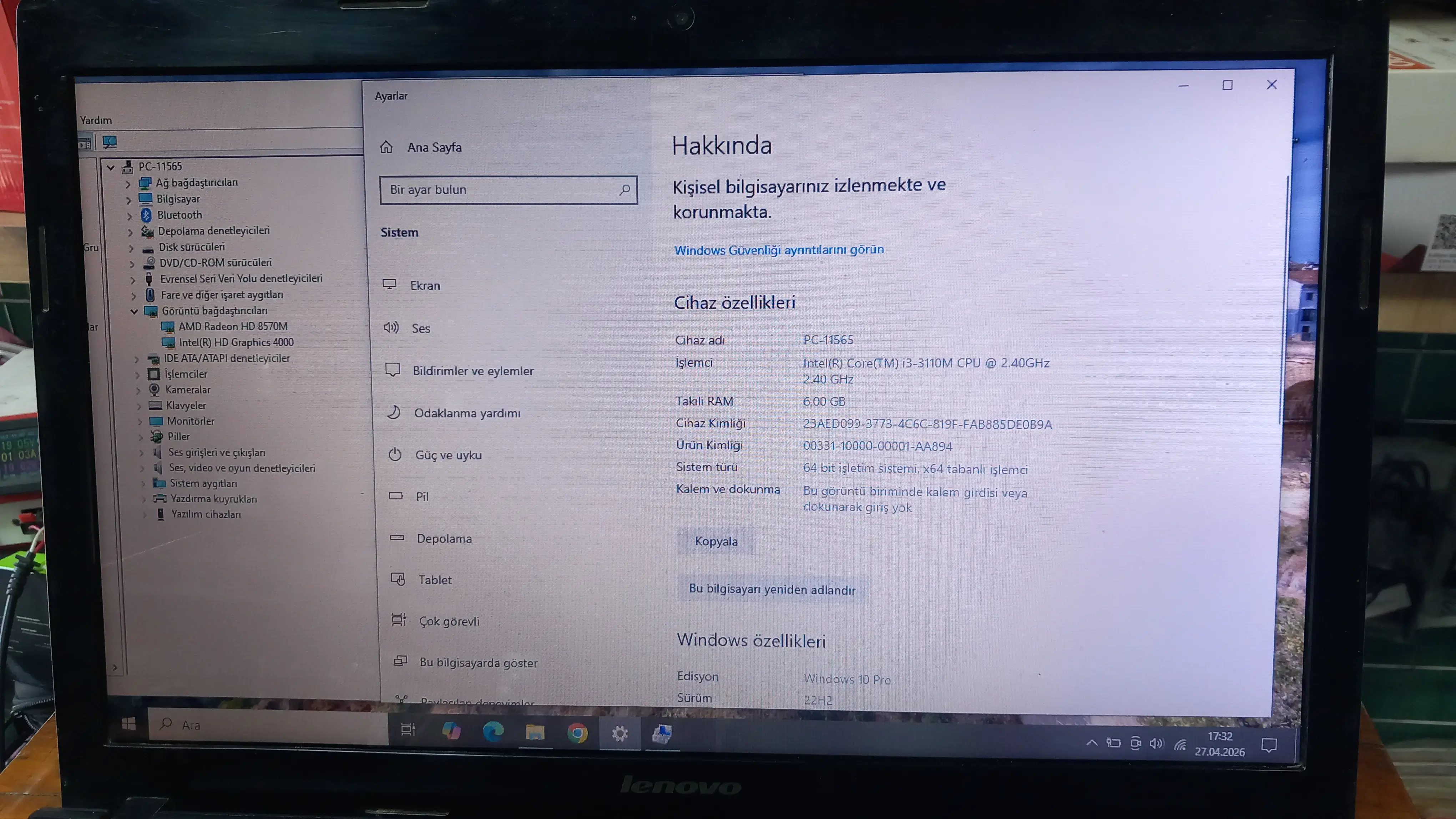 Lenovo G500, İ3-3110 İşlemci, 6GB Ram, 120GB SSD
