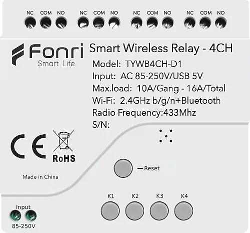 FONRI WF3-TM4-0201-01 Wi-Fi + Zigbee 4 Kanal Bağımsız Kontrol Kablosuz Akıllı Röle