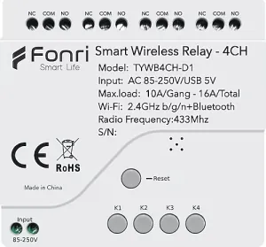 FONRI WF3-TM4-0201-01 Wi-Fi + Zigbee 4 Kanal Bağımsız Kontrol Kablosuz Akıllı Röle