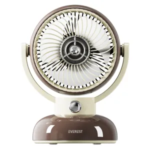 EVEREST EFN12, KAHVERENGİ, 3 Kademeli Hız, 4" Kanat, Masaüstü Kullanım, Taşınabilir, Dahili 1200mAh Bataryalı, USB Şarj Girişli, Vantilatör