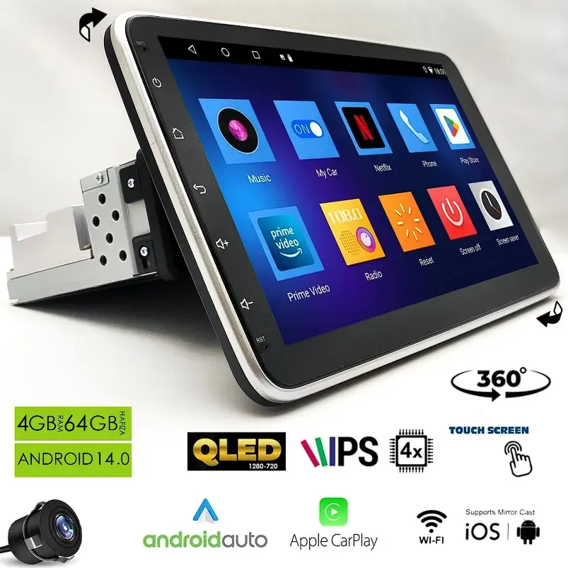 Dynamat rk-1004 android ekran multimedya 10.1 i̇nç 4+64gb 4 çekirdek android 14 oynar başlık