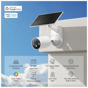TP-LINK Tapo TC85 KIT (C425 KIT), 2K QHD, 4,0Mpix, Dış Mekan, IP66, WiFi, 15Mt. Renkli Gece Görüşü, İki Yönlü Ses, Yapay Zeka Destekli, Güneş Enerjili Güvenlik Kamerası Kiti