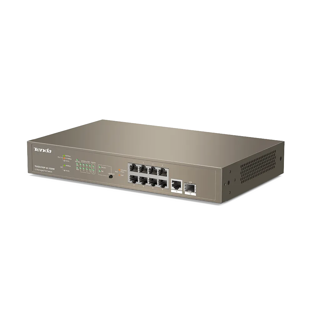 TENDA 8port PoE GIGABIT Yönetilemez Switch Masaüstü TEG5310P-8-150W