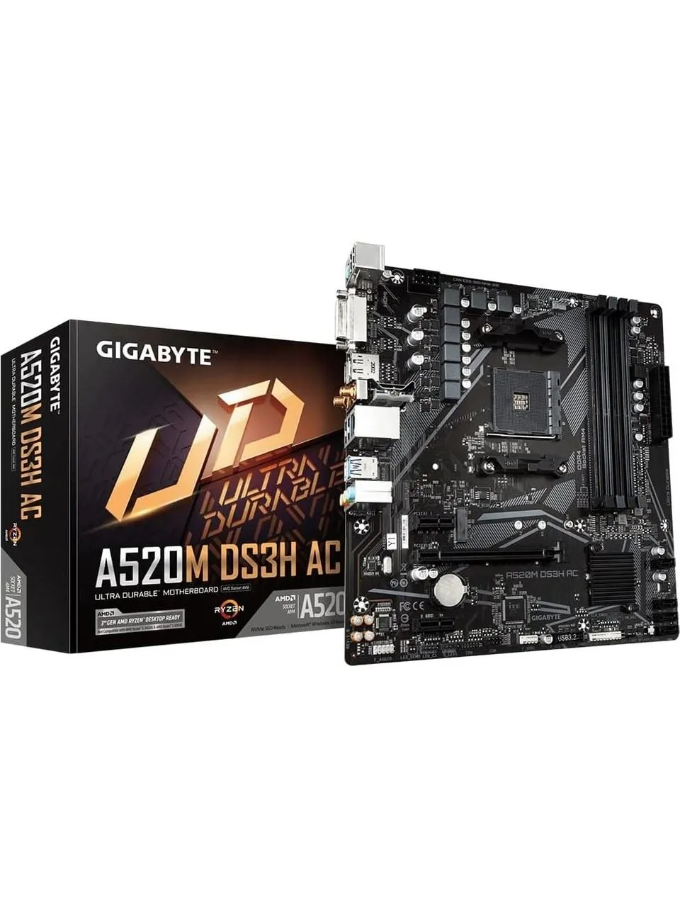 GIGABYTE A520M-DS3H V2 DDR4 M2 PCIe NVME HDMI DVI DP PCIe 16X v3.0 AM4 mATX