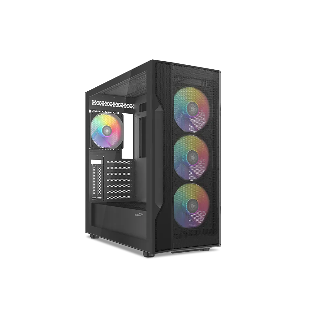 SAMA S40BK Black, H700BK 700W, 80 PLUS, Tempered Glass Panel, Mesh Ön Panel, Type-C, 4x120mm ARGB Fan, ATX, GAMING KASA