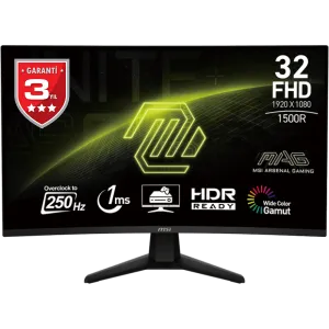 MSI 31.5" VA MAG 32C6X 1MS 250HZ HDMI-DP Kavisli Gaming Monitör 1920x1080