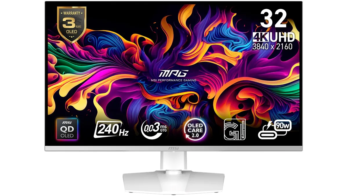 MSI 31.5" MPG 321URXW QD-OLED 0.03MS 240HZ HDMI-DP TYPEC Gaming Monitör Beyaz 3840x2160 