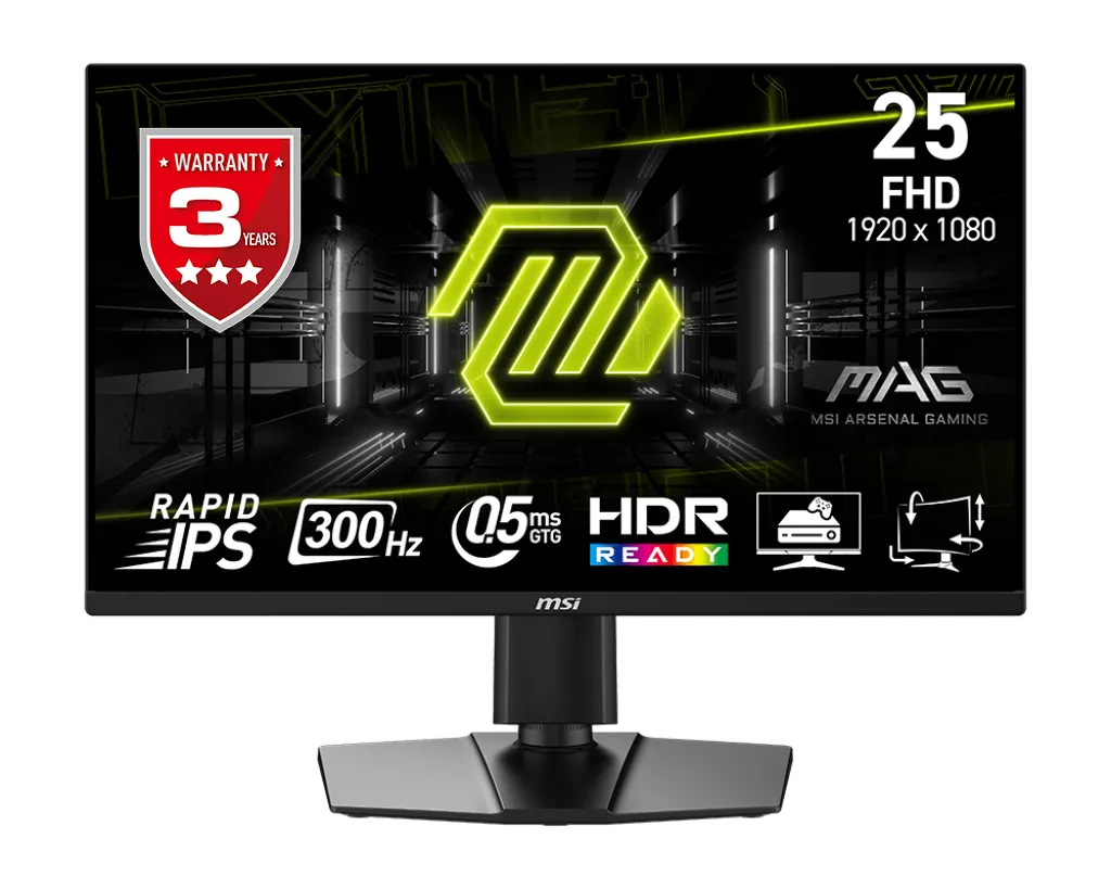 MSI 24.5" RAPID IPS MAG 255PXF 0.5MS 300HZ HDMI-DP Pivot Gaming Monitör 1920x1080