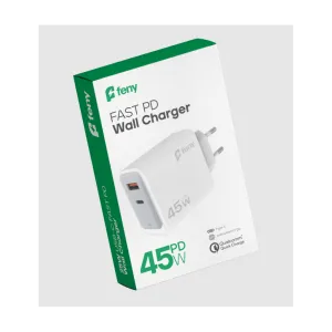 FENY FN-C45, 45W, USB+Type-C, Akıllı Isı Kontrol Chip, Qualcomm Quick Charge 3.0, ŞARJ Adaptörü