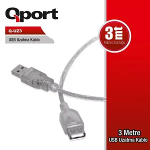 QPORT 3metre Q-UZ3 USB 2.0 Uzatma Kablosu