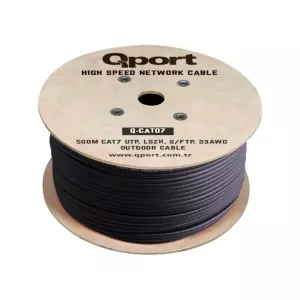 QPORT 500metre Q-CATO7 S/FTP 23AWG CAT7 Siyah Kablo (Halogeen Free) Tam Bakır