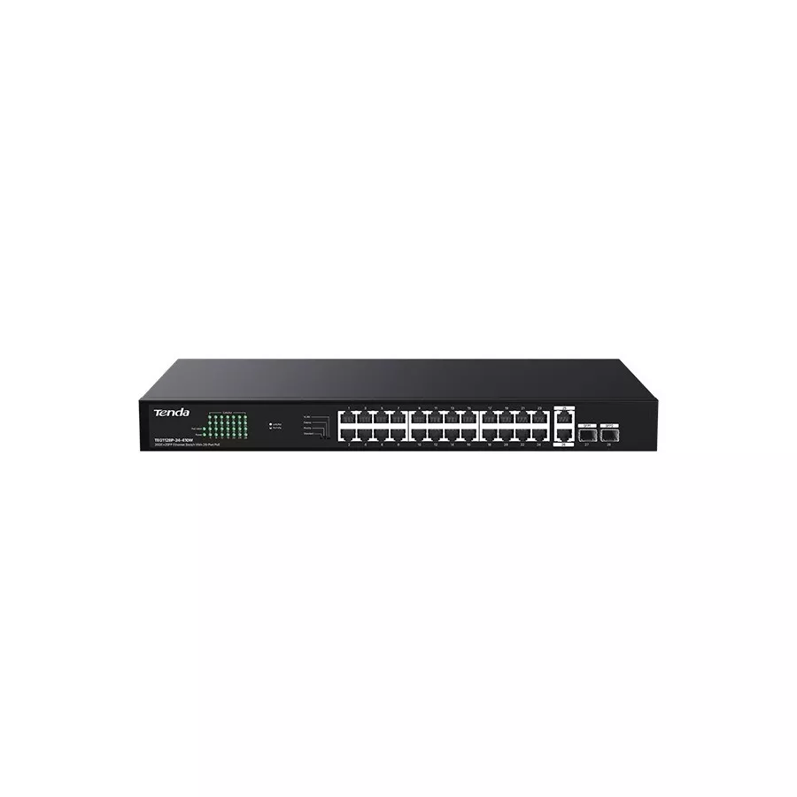TENDA TEG1128P-24-410W 24 PORT 10/100/1000 POE 2 PORT UPLINK +2 SFP 410W YONETILEMEZ RACK MOUNT SWITCH