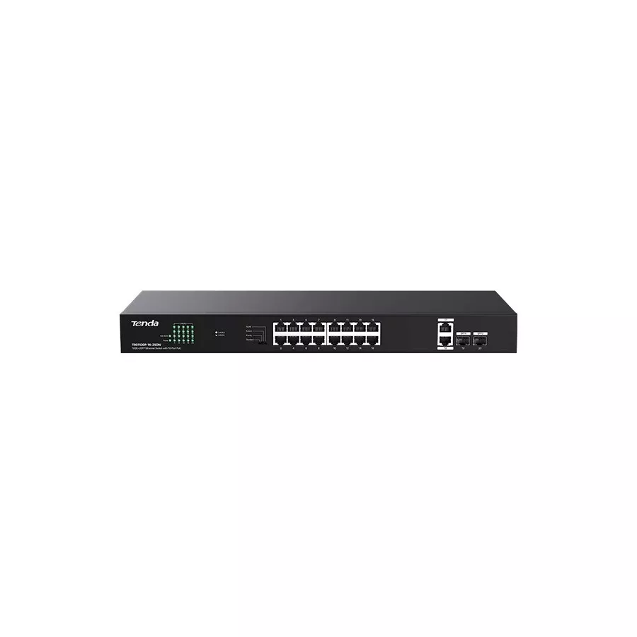 TENDA TEG1120P-16-250W 16 PORT 10/100/1000 POE 2 PORT UPLINK +2 SFP 250W YONETILEMEZ RACK MOUNT SWITCH