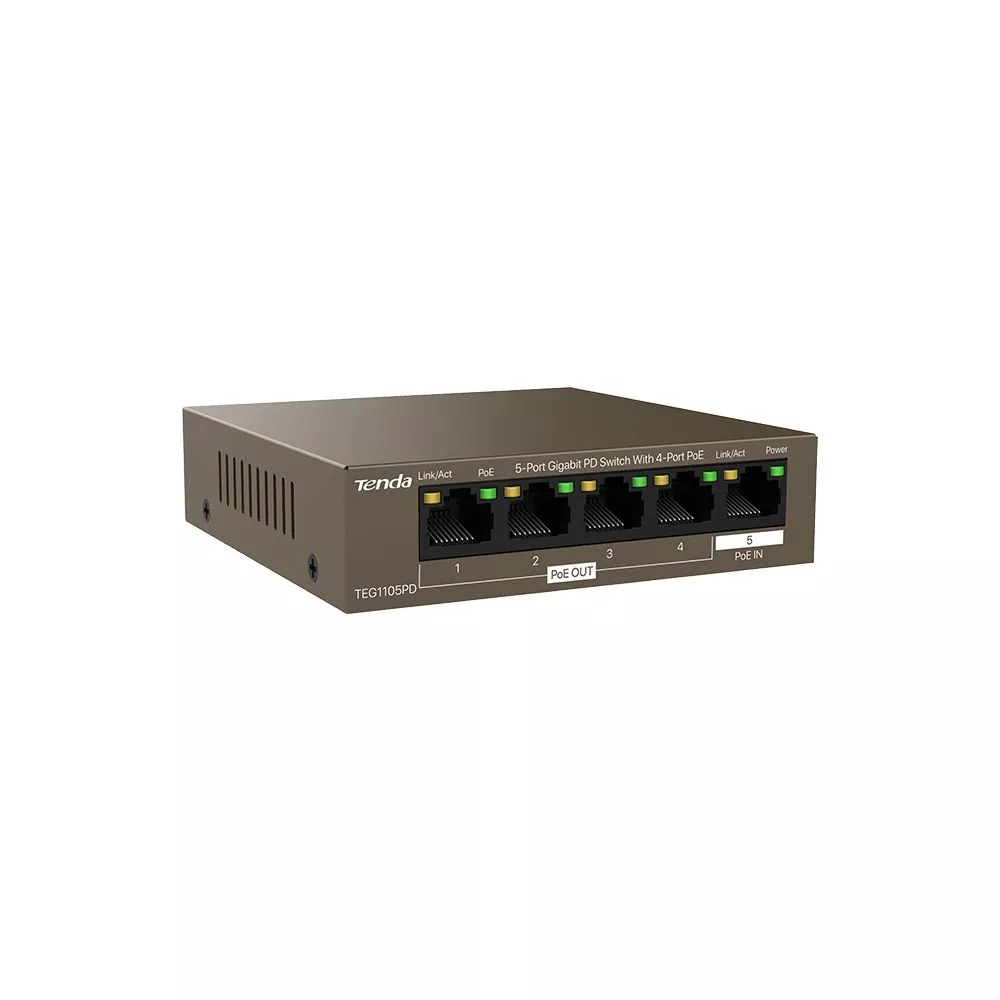 TENDA 5port-4port PoE 30w Gigabit Yönetilemez Switch TEG1105PD (Adaptör Yok)