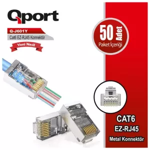 QPORT Cat6 Q-J601Y EZ-RJ45 RJ45 50li paket Metal Konnektör