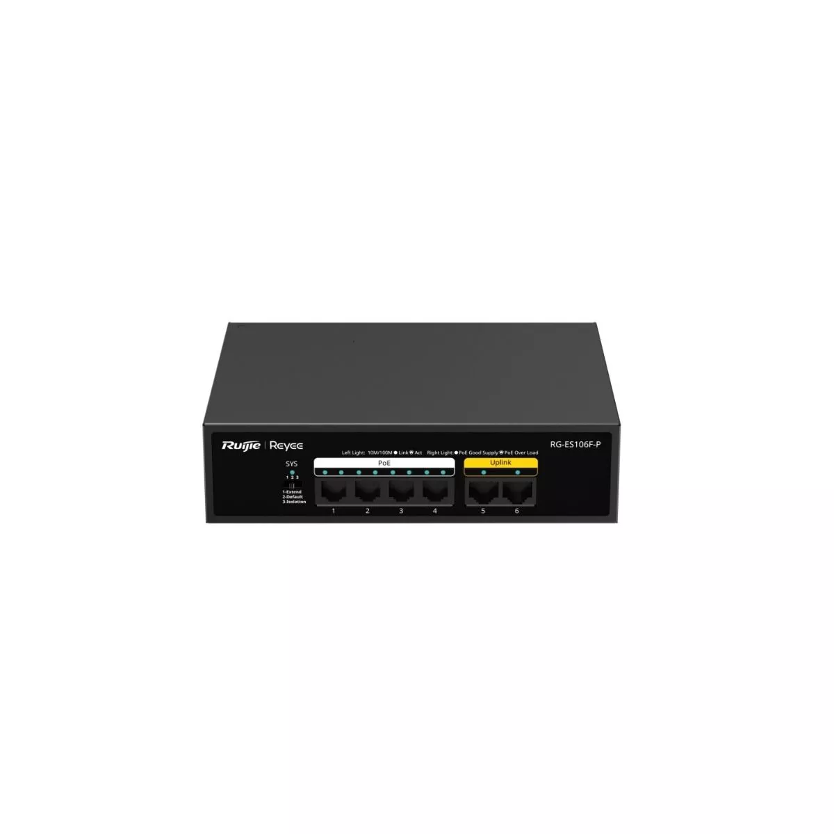RUIJIE REYEE RG-ES106F-P 6 PORT 10/100 4 PORT POE 2 PORT UPLINK 54W YONETILEMEZ DESKTOP SWITCH
