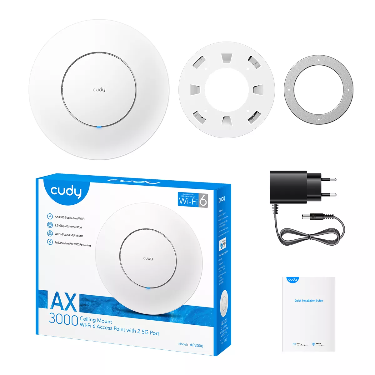 CUDY AP3000 AX3000 WIFI6 Dual Band Tavan Tipi Kurumsal Access Point PoE