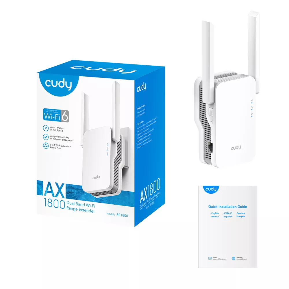 CUDY RE1800 WIFI6 AX1800 Çift Bant Menzil Genişletici Priz Tip
