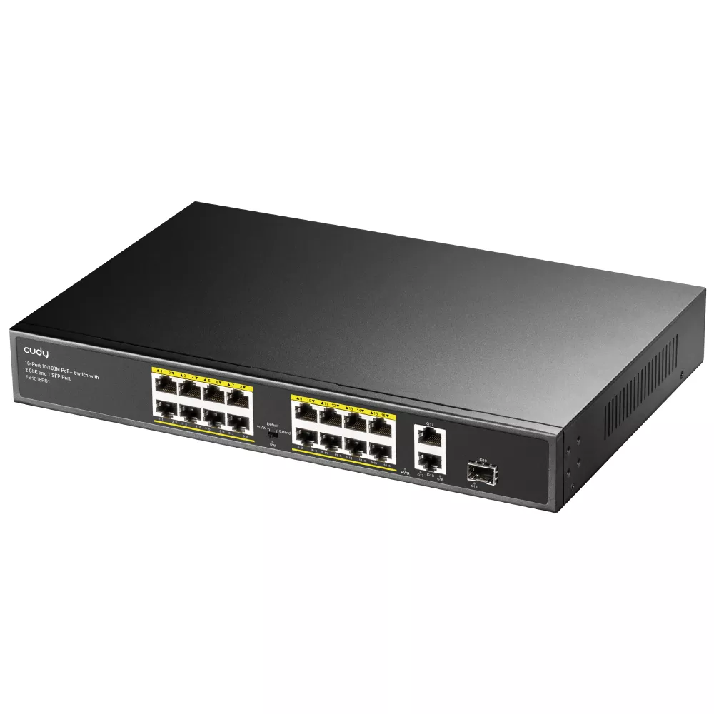 CUDY 16port PoE 200w 1-SFP/2-Uplink 10/100 Yönetilemez Switch FS1018PS1