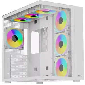 POWERBOOST PB-SS02W Sea View 7-RGB Fanlı Gaming Mid-Tower PC Kasası Beyaz
