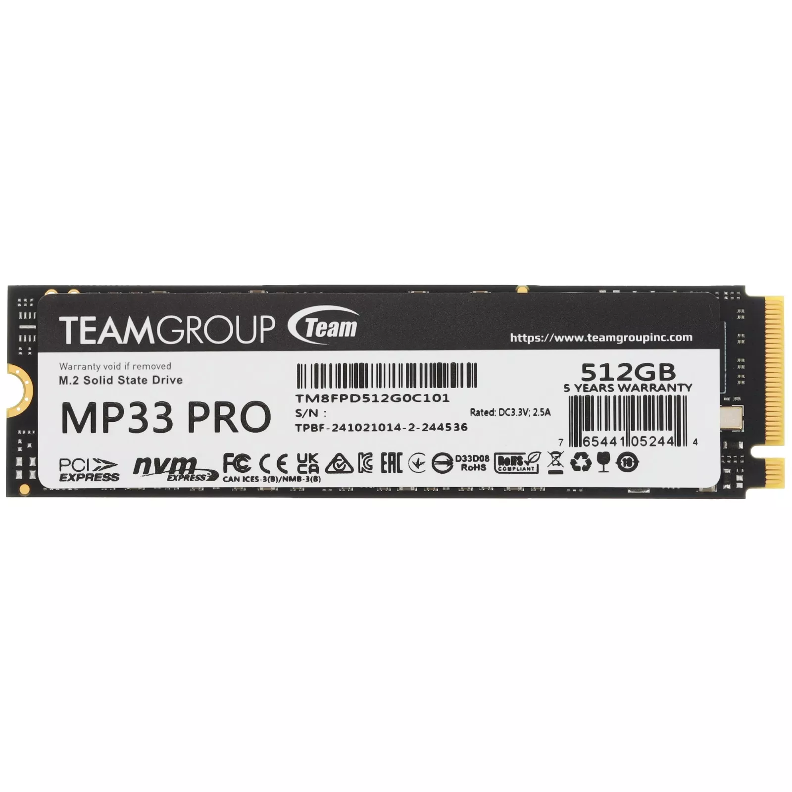 TEAM MP33 PRO 512GB 3400-2600MB/s M2 PCIE GEN3 NVME SSD