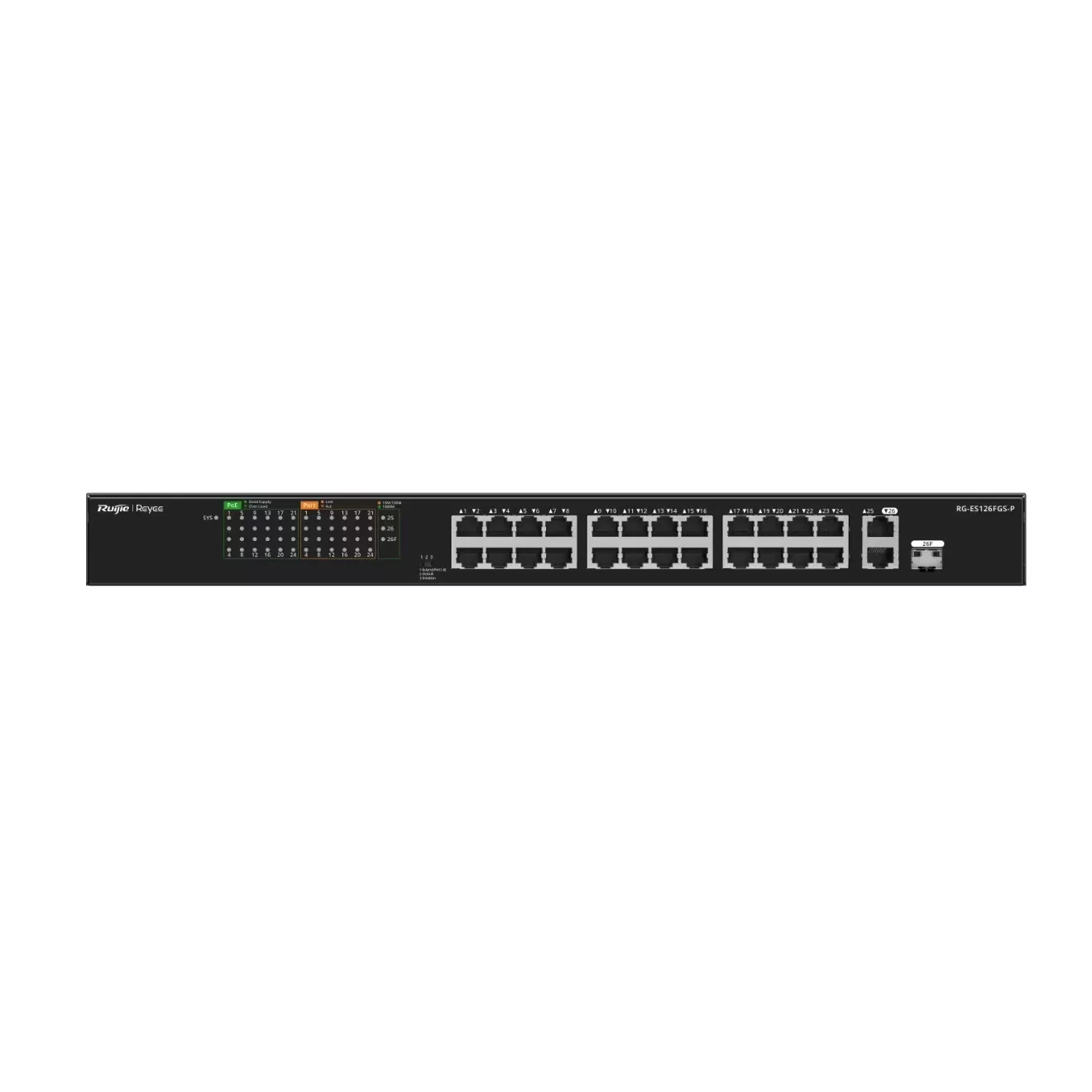 RUIJIE REYEE RG-ES126FGS-P 24 PORT 10/100 24 PORT POE 2 PORT UPLINK + 1 SFP 370 WATT YONETILEMEZ RACK MOUNT SWITCH