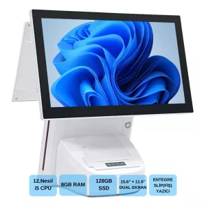 IROMX BP-1215W11 I5 12.GEN 8GB 256GB 15.6+11.6" WIFI/DAHİLİ SLİP YAZICILI BEYAZ ENDÜSTRİYEL POS PC