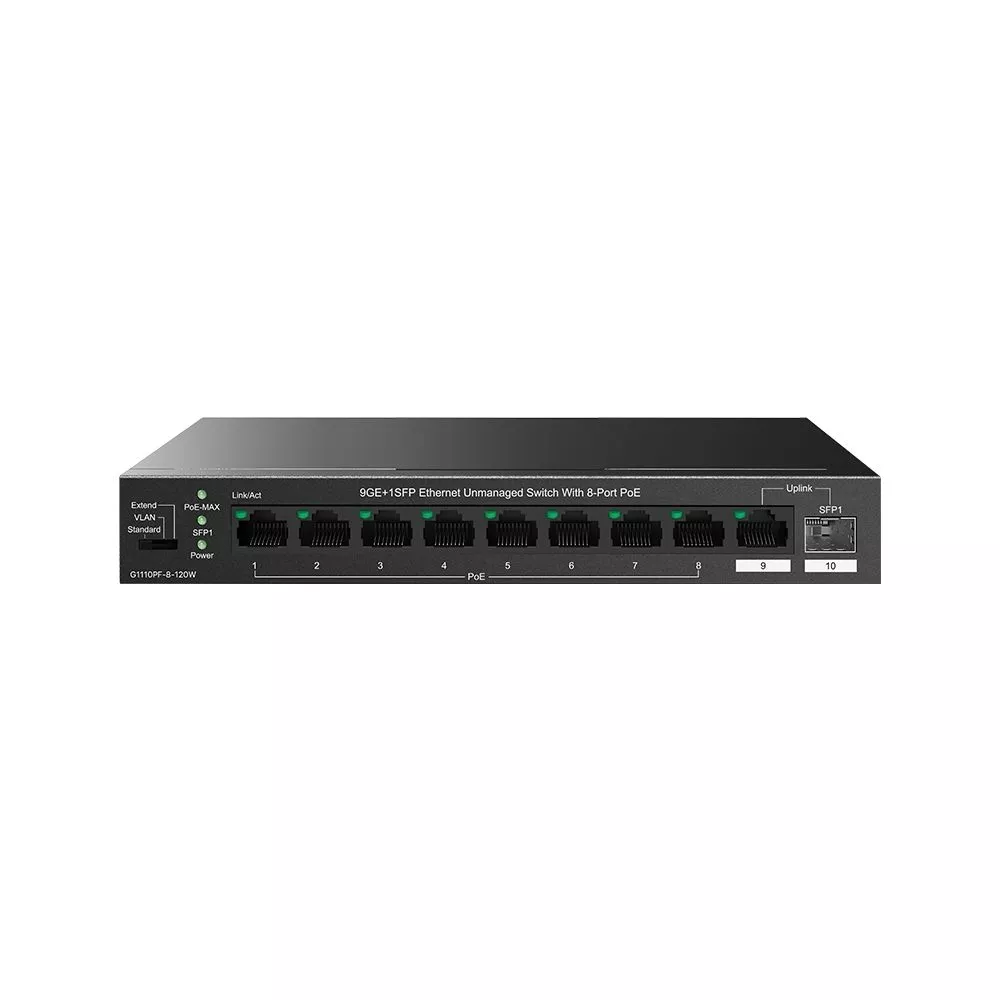 TENDA TEG1110PF-8-120W 10 PORT 10/100/1000 8 PORT POE 1 PORT UPLINK+ 1 SFP 120W YONETILEMEZ DESKTOP SWITCH