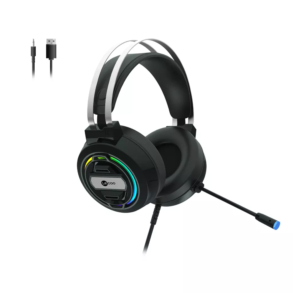 LECOO HT401, Kablolu, 3.5mm Jac, USB, Rainbow Aydınlatma, Gaming, Mikrofonlu, Kulaklık (Siyah)
