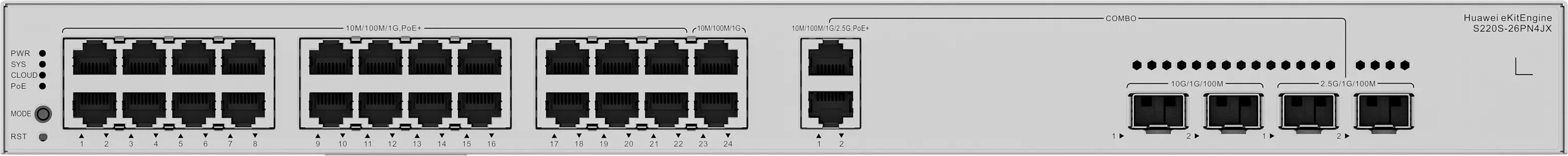 HUAWEI 24port PoE 400w 2-SFP 2.5GE/2-SFP 10GE Gigabit Yönetilebilir Switch eKIT S220S-26PN4JX