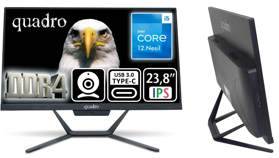 QUADRO 23.8" STARK H224-26850 CORE i5 12450H 8GB RAM- 480GB SSD O/B UHD FDOS