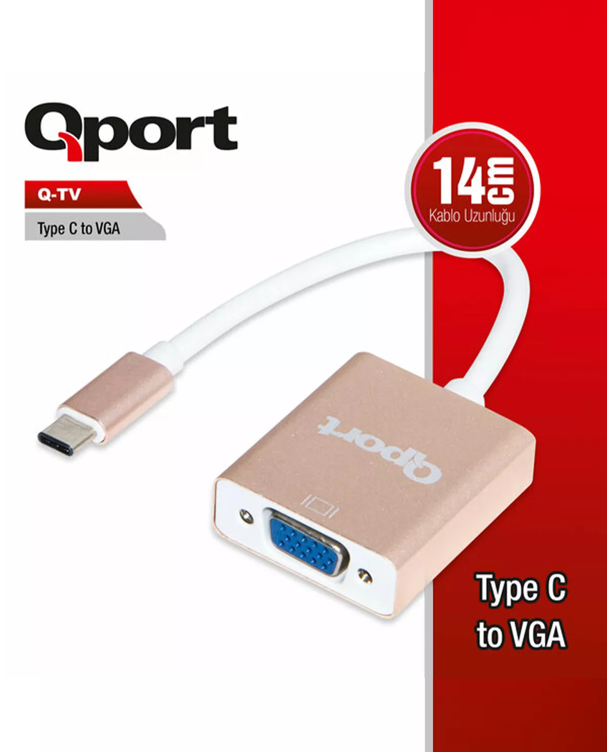 QPORT Q-TV 0.15metre Type-C & Vga Dişi Çevirici Adaptör 1080p