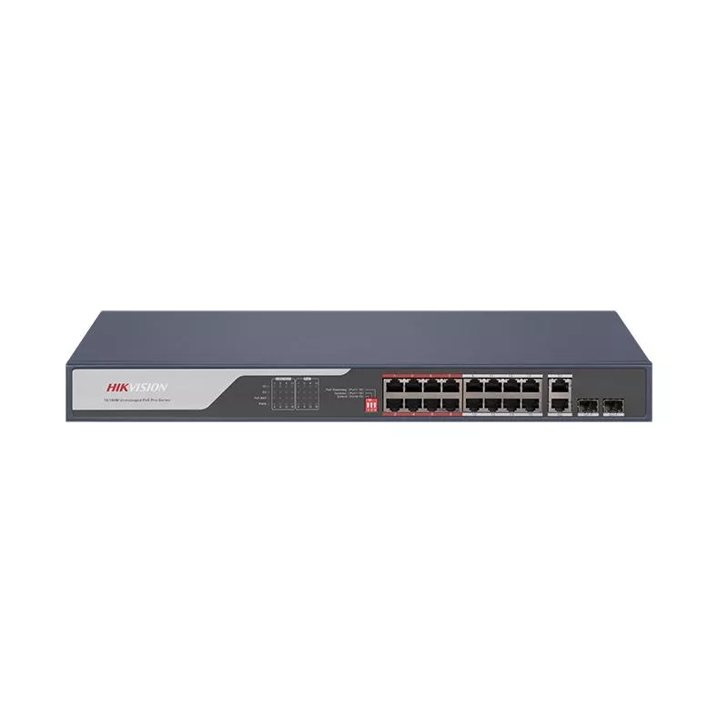 HIKVISION 16port PoE 225w 2-SFP 2-Uplink 10/100 Yönetilemez Switch DS-3E0318P-E©