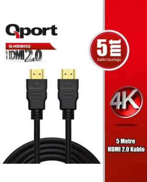 QPORT 5metre Q-HDMI52 HDMI Kablo 3D Gold 2.0V 4K 60HZ