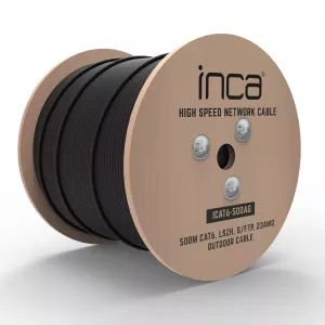 INCA 500metre CAT6 S/FTP 23AWG Siyah Makara Outdoor Makaralı LSZH Kablo 0.50mm ICAT6-500AG