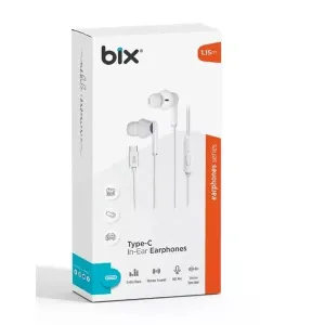 BIX HF01C-WE Type-C Beyaz 14MM EXTRA BASS KULAKİÇİ Mikrofonlu Kulaklık